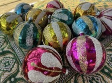 Retro Mid Century Plastic Snow Cap Christmas Ornaments Dozen Lot Multi Color picture