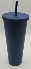 STARBUCKS Matte Navy Blue S and Star Pattern LOGO Tumbler Cold Cup 24 oz Rare picture