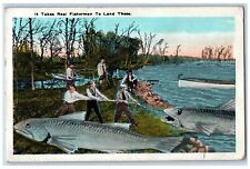 1924 View Of Fisherman Caught Exaggerated Fish Schroon Lake New York NY Postcard picture
