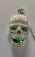 VTG 1985 Atlantic Mold Ceramic Skull Halloween Hanging Light Lamp Eyes 9” Horror picture
