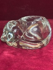 VTG Indiana Glass Clear Sleeping Cat Votive Candle Holder HEAVY Trinket Jar picture