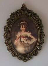 VINTAGE Ornate Picture Frame Girl With Flowers Wall Art Velvet Back Italy picture
