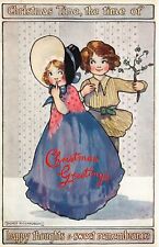 Tuck Christmas Postcard C2005 Agnes Richardson, Smiling Girl & Boy w/ Mistletoe picture