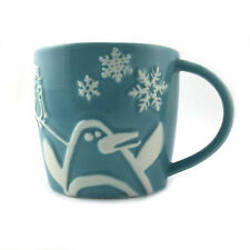 VTG Starbucks Blue Coffee Holiday Mug Penguin Snowman Snowflakes Cup 8 oz picture