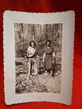 Vintage 1942 B&W Photo Pretty Women With Guns Rifles Shot Guns On Wooded Path picture