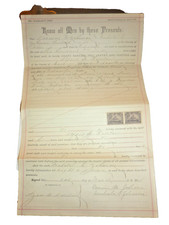 1901 Weeping Water Nebraska Warranty Deed Pair 1898 Battleship Revenue Stamps 50 picture
