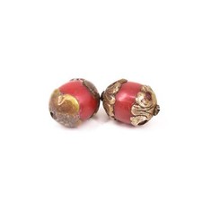 2 Red Tibetan Silver Beads Repoussé picture