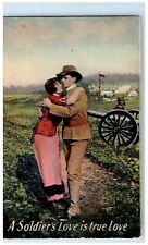 1914 Sweet Couple Romance Soldier's Love Hugging Buckland CT Antique Postcard picture