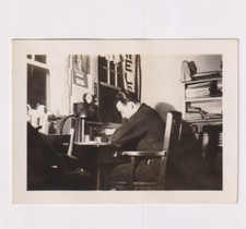 Mid-Century Office Snapshot Man Writing at Desk “Chuck at Work” Photo picture