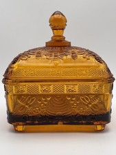 Vintage Tiara Exclusives Amber Glass Honey Box Bee Box Hive Indiana Glass MINT picture