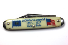 Vintage 1937 Michigan Centennial 28th State Folding Two Blade USA Pocket Knife picture