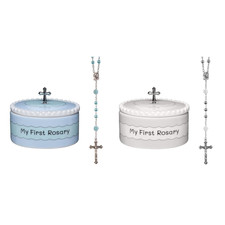 My First Rosary Keepsake Box Set White Blue Church God Catholic Baptism Gifts picture