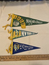 3 Vintage New York Souvenir Felt Pennants Niagara Falls Chinatown  picture