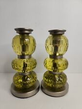 RARE Vintage Tracy Porter Yellow Colored Glass & Metal Candle Holder Pair. 7