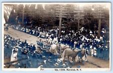 1908 RPPC 4th OF JULY PARADE NORWICH NEW YORK PATRIOTIC FLOAT HORSES (DAMAGE) picture