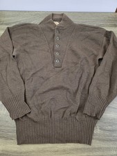 Vtg Military Sweater Men Large Brown Olive Drab Wool Henley 5 Button Pullover picture