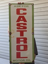 VINTAGE ASK FOR CASTROL MOTOR OIL PORCELAIN SIGN  24