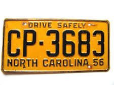 1956 NORTH CAROLINA NC LICENSE PLATE TAG,  CP-3683, ORIGINAL, VINTAGE, USED picture