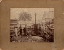 Antique HUGE Cabinet Photo, Horse Drawn Portable Steam Powered Fire Wood Saw picture