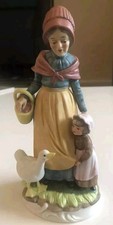 Vintage Lefton Old Woman & Little Girl Goose Large Figurine 2572 Japan picture