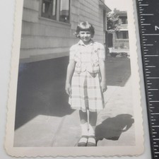 Girl Wearing Nice Plaid Dress with Unique Top Fashion Portrait Vintage Photo picture