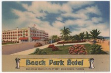 Miami FL - Beach Park Hotel - circa 1930-1950 linen postcard picture
