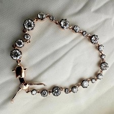 Round-Cut Antique Style Georgian Diamond Tennis Bracelet 14k Rose Gold Plated 7' picture