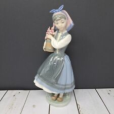 Lladro Spain Porcelain Figurine # 1416 Budding Blossoms Girl Flowers Approx10.5