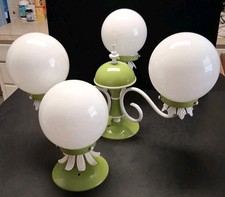 1970's Mid Century 3 Arm Chandelier & Single Globe Lights Green W/White Flowers picture