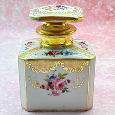 Antique Old Paris Porcelain Perfume Bottle Hand-Painted Florals Gilded Accents picture