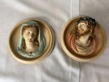 Vintage Chalkware Mary & Jesus Wall Plaques Some Chips Beautiful Christian RARE picture