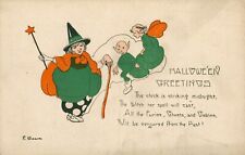 E Weaver Rare Green Witch, Goblin, Fairy Halloween #2399 Postcard~Antique~c1910 picture