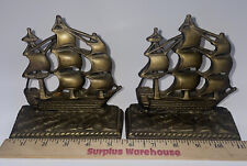 Vintage Pair of VICTORY Sailing Ship 1400 Inscription-Gold/Iron Plated Book Ends picture