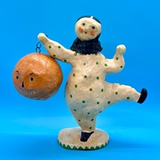 2004 Nicol Sayre Paper Mache Clown Holding Jack O’Lantern Pumpkin – EUC picture