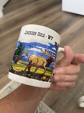 Vintage Jackson Hole Wyoming Elk Wolf Mountains Scene Coffee Mug Cup picture