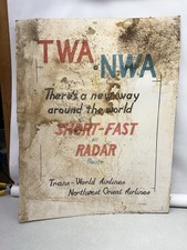 Vintage 1958 TWA NWA Airlines Advertisement Sign Trans World Northwest Orient picture