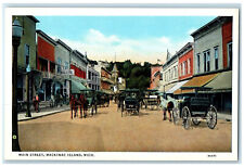 c1930's Main Street Mackinac Island Michigan MI Horse Carriage Vintage Postcard picture