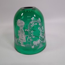 Fenton Green Cat's Cradle Fairy Lamp Mary Gregory Style Painted Emerald Top Only picture