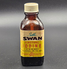 Vintage Swan Tincture Iodine Poison Amber Glass Medicine Bottle 1 fl oz picture