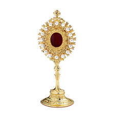 Monstrance white stones reliquary house altar brass opening rear gold 7634 picture
