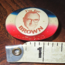 Vintage Political Pinback Red White Blue Glitter Resin Button I'm For Brown RARE picture