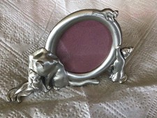 Vintage Seagull Pewter Small Cat Kitten Mouse Standing Oval Picture Frame picture