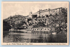 Jaipur India Postcard Amber Palaces and Fort c1930's Unposted Antique picture