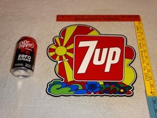 VINTAGE 7UP PETER MAX SUN☀️& FLOWERS 1' METAL ENAMEL SEVEN UP 7 UP SODA POP SIGN picture