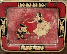 1937 Walt Disney Snow White DOC Deer Pink Tin SQUIRRELS Ohio Art DAIRY tray picture