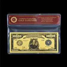 1918 Salmon P. Chase US $10000 Gold Foil Banknote With bag and certificate picture