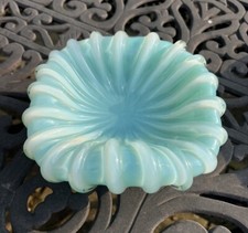 rare fratelli toso murano art glass opaline Opalescent bowl blue Lattimo MCM picture