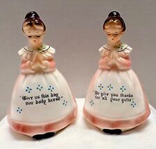 Vintage Enesco Pink Mother in The Kitchen Prayer Ladies~Salt and Pepper picture