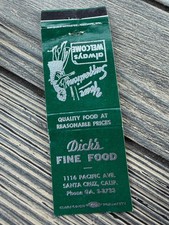 Dick's Fine Food Santa Cruz CA Vintage Green Silver Chef Graphic Matchbook picture