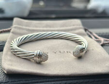 David Yurman 7mm Cable Bracelet & Sterling Silver W/ PAVE DIAMONDS MEDIUM  picture
